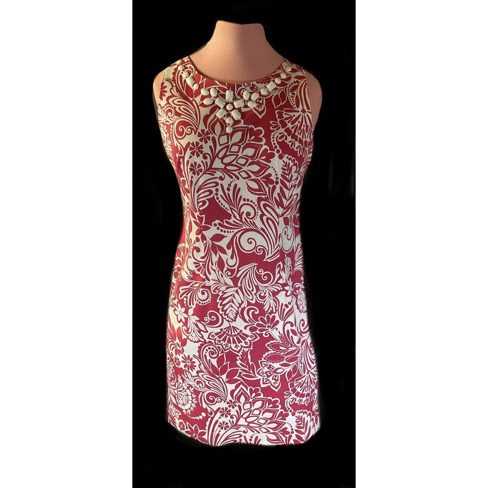 Pappagallo Kylie Pink & White Dress. White Jewel Accents At Neckline. 6P